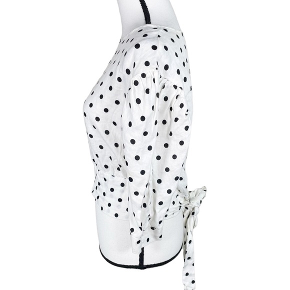 Zara Polka Dot Linen Tie Waist Blouse - Picture 5 of 9